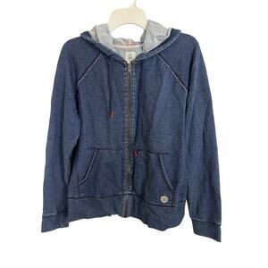 Lucky Lotus Faux Denim Full Zip Hoodie Size XL Boho Spring Jacket Outdoors